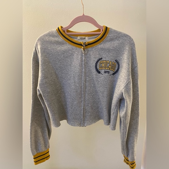 Garage Gray Yellow Striped Varsity Ring Zip Up jacket - Picture 1 of 4